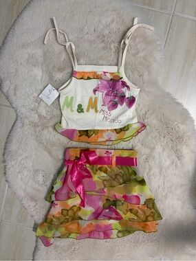 Kids Floral Pink & Green Matching Set - Size 2